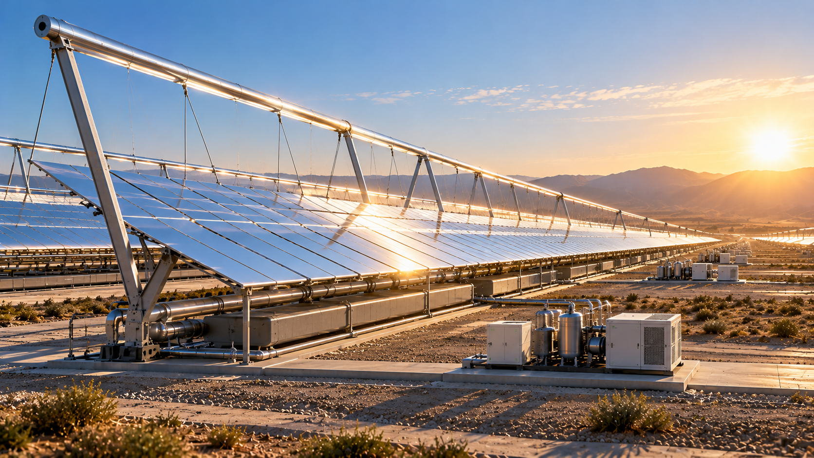 StrautX solar thermal installation at sunset